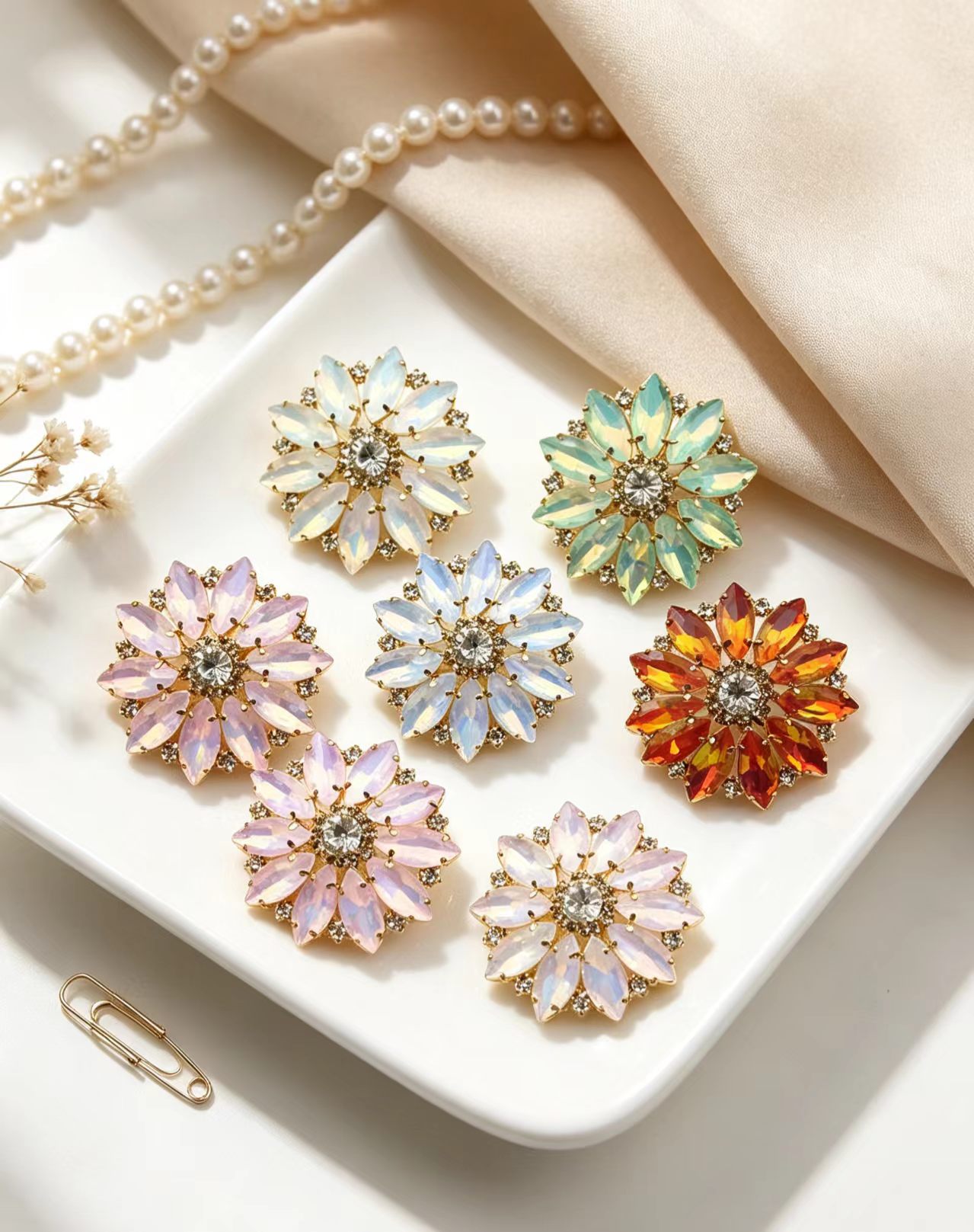 Mixed Color Flower Marquise Re - Sew On Rhinestone ulasan dan harga