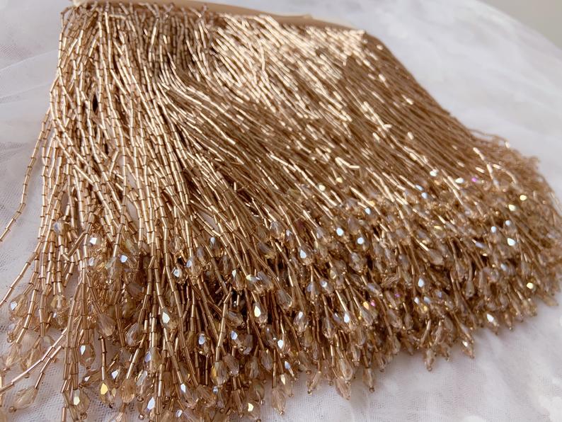 1 Yard Green Bead Fringe Tasse - Beaded Trim Fringe ulasan dan harga
