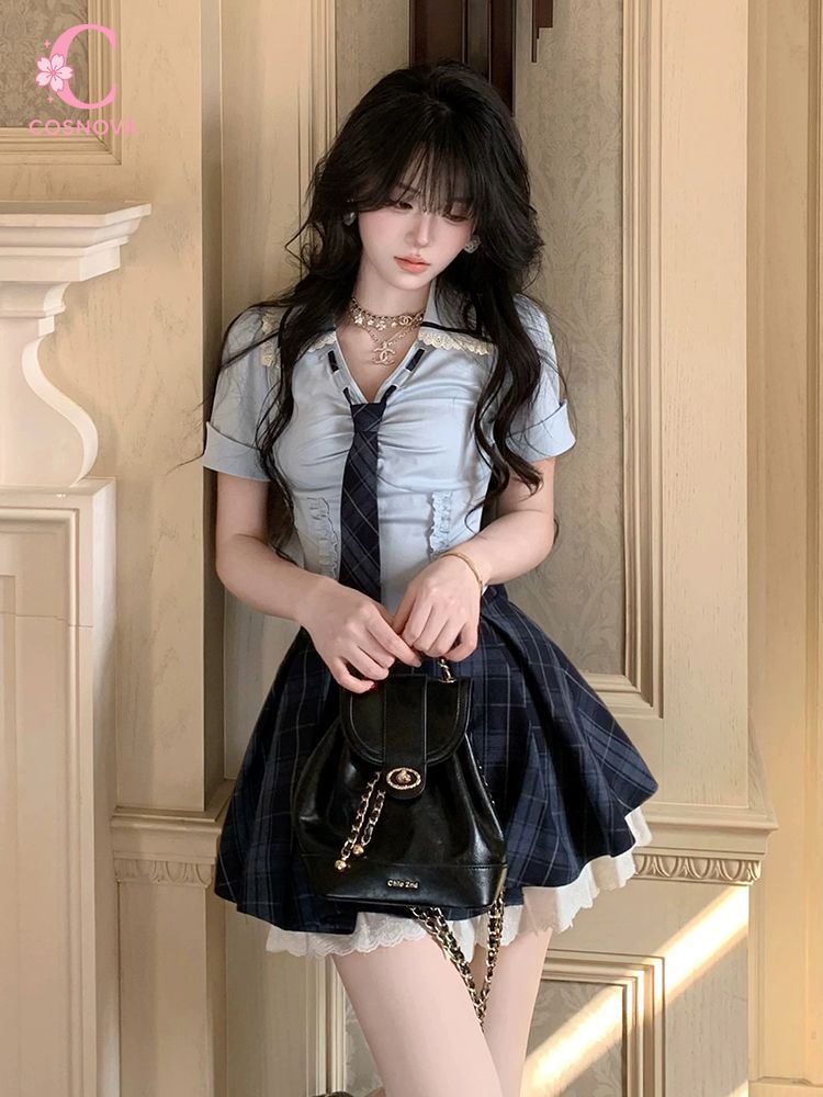 Summer New Preppy Y2K 2 Piece  - Elastic Lace Trim ulasan dan harga