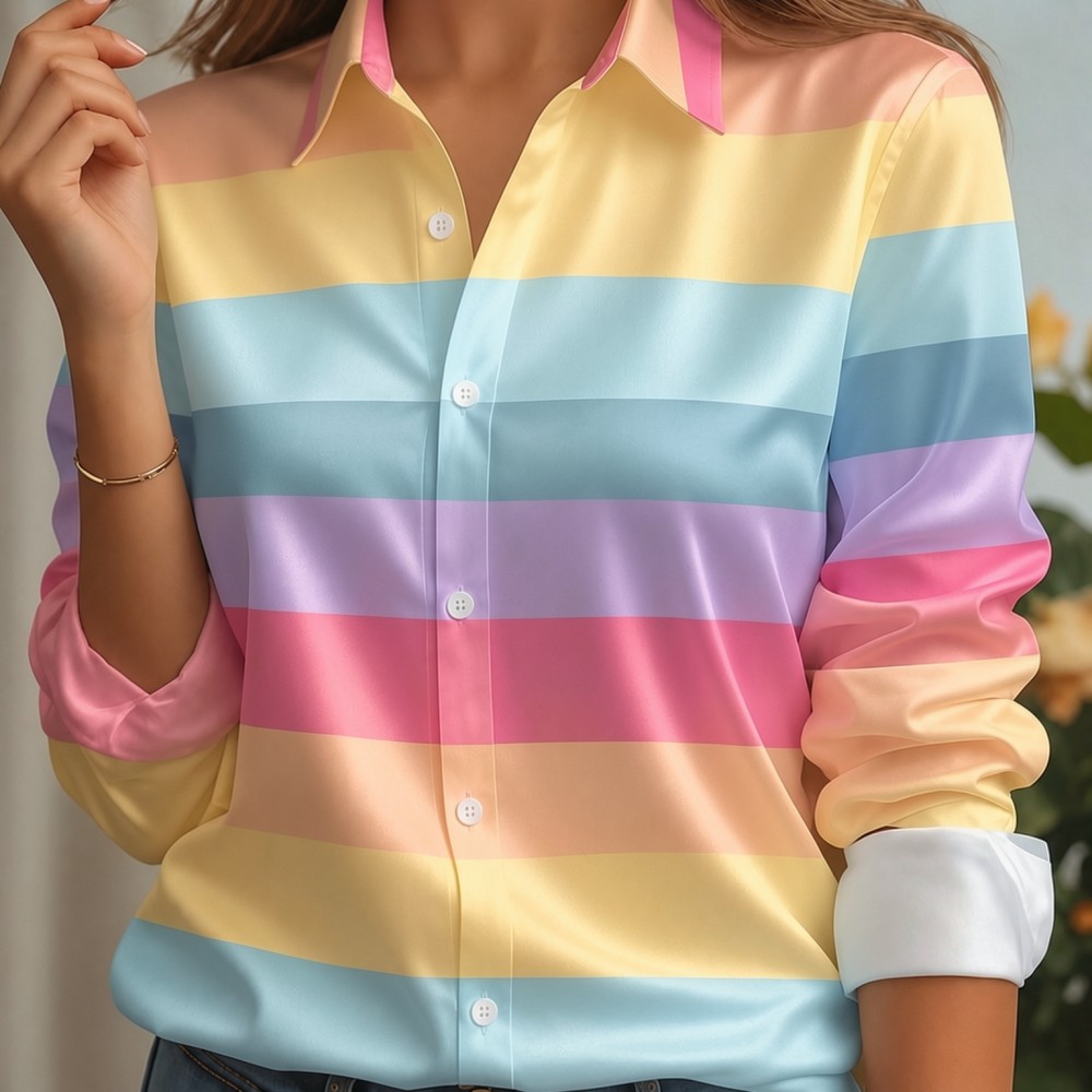Women Satin Lapel Collar Shirt - Embellish Knit ulasan dan harga