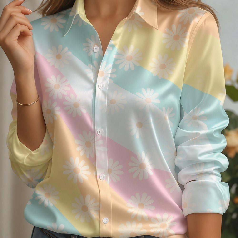 Women Satin Lapel Collar Shirt - Embellish Knit ulasan dan harga