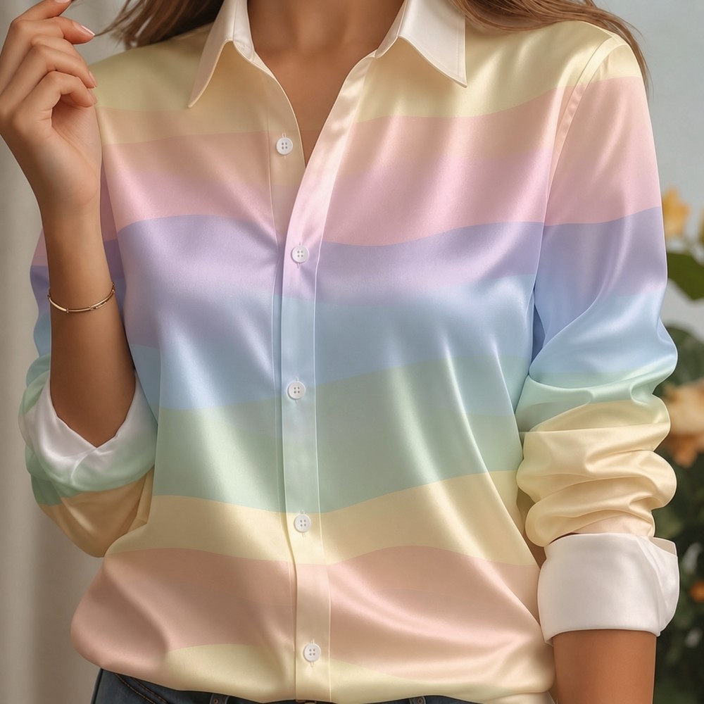 Women Satin Lapel Collar Shirt - Embellish Knit ulasan dan harga