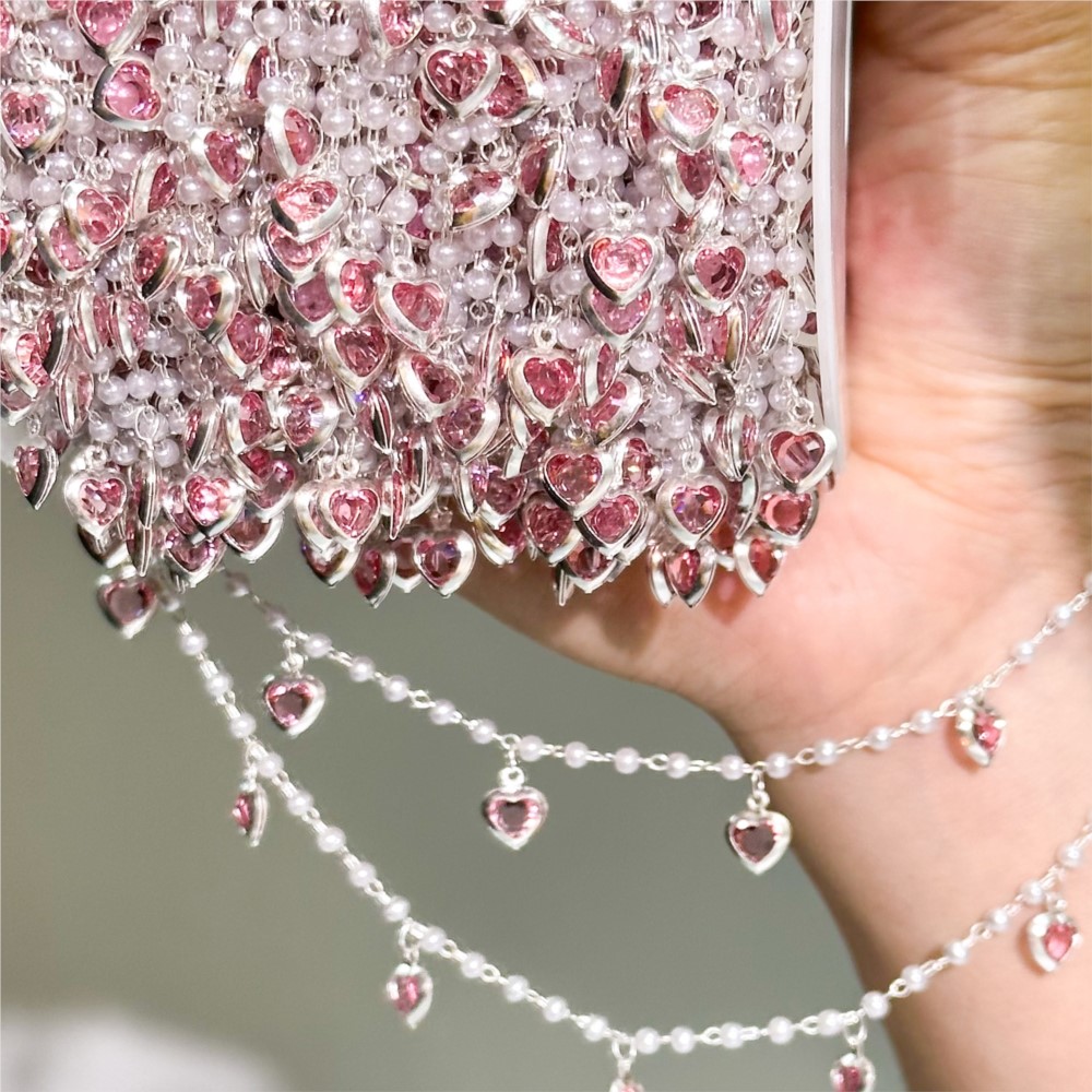 0.5Meter/1Meter Pink Crystal H - Pearl Trim Chain ulasan dan harga