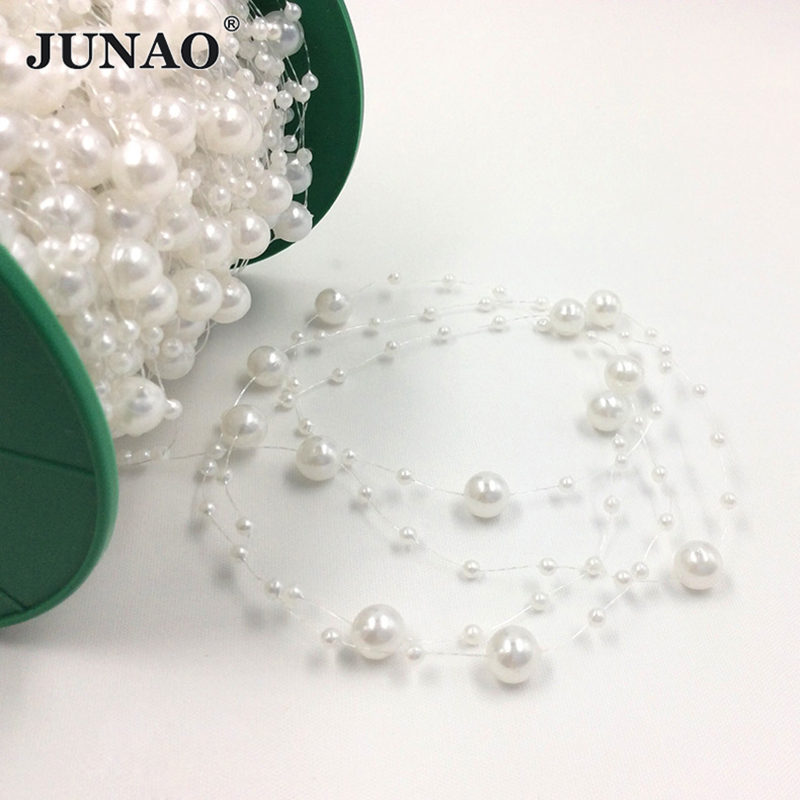 JUNAO 20 Meter 3+8mm White Rou - Pearl Trim Chain ulasan dan harga