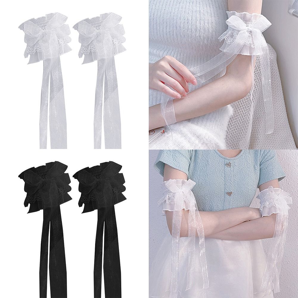 Arm Warmers Bowknot Arm Sleeve - Elastic Lace Trim ulasan dan harga