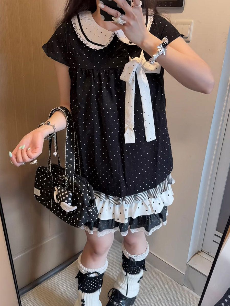 Y2K Kawaii Japanese Polka Dot  - Elastic Lace Trim ulasan dan harga