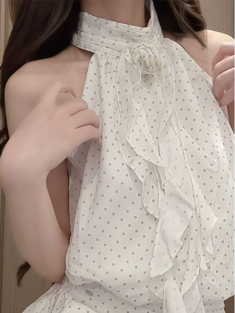 French Sweet Polka Dot 2 Piece - Elastic Lace Trim ulasan dan harga