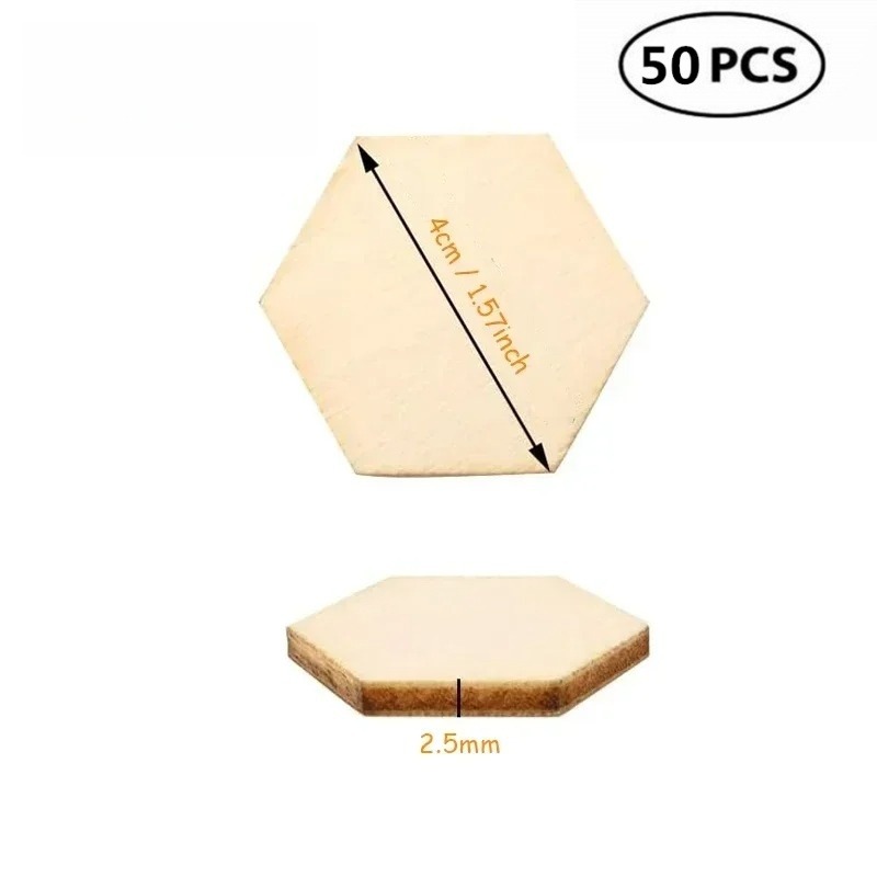 50PCS 4CM Unfinished Wood Hexa - Embellish Craft ulasan dan harga