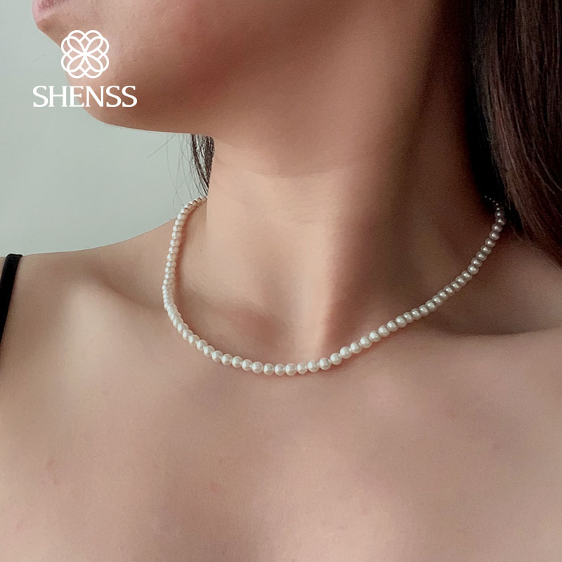 Elegant 4mm Shell Pearl Neckla - Pearl Trim Chain ulasan dan harga