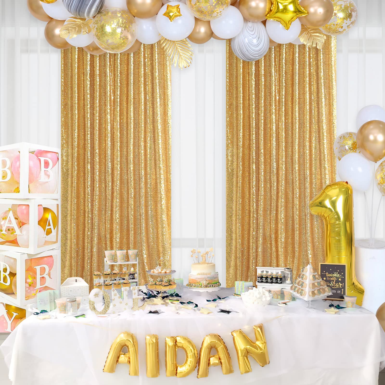 2PCS Gold Sequin Party Backdro - Sequin Fabric Panel ulasan dan harga