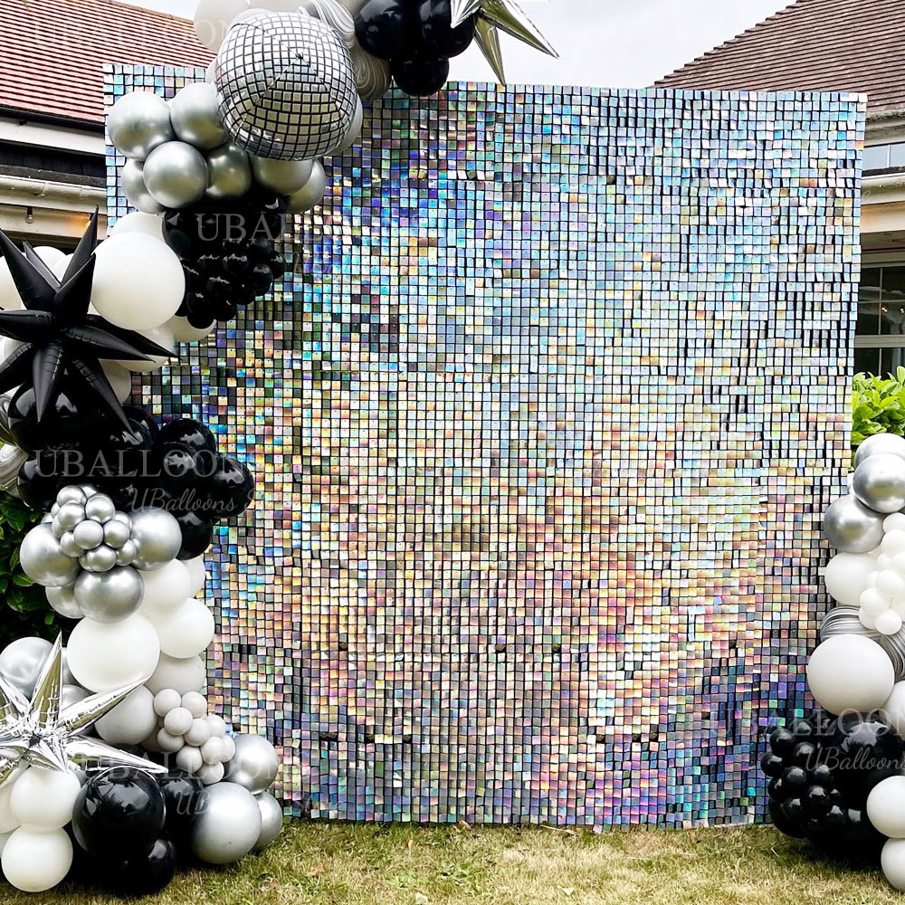 Iridescent Silver Shimmer Wall - Sequin Fabric Panel ulasan dan harga