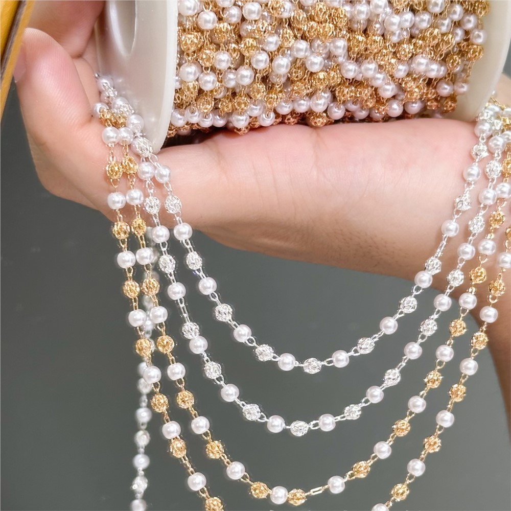 0.5Meter/1Meter Faux Pearl Bra - Pearl Trim Chain ulasan dan harga