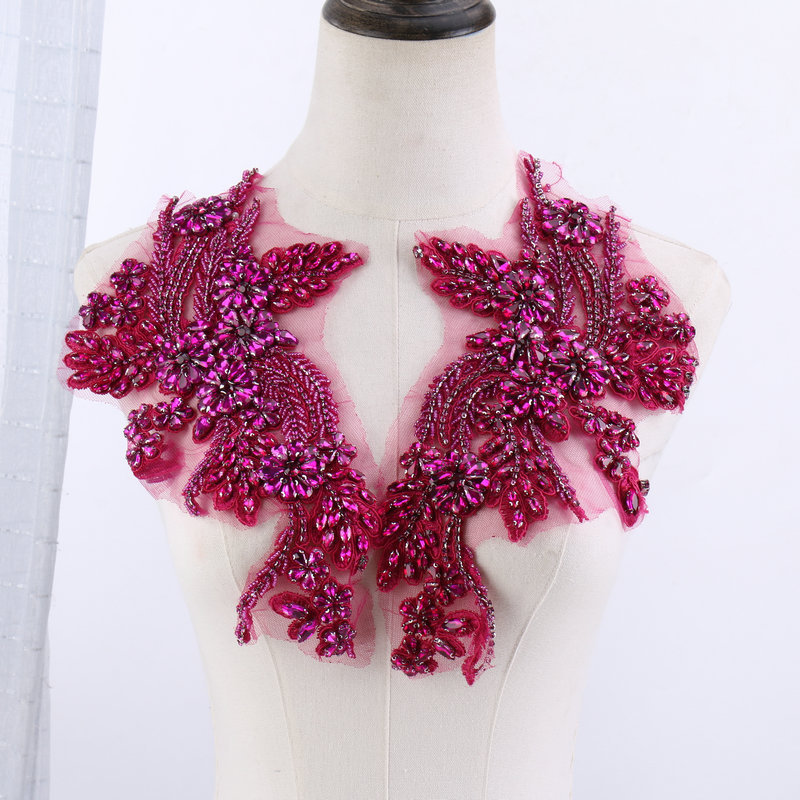 Beaded floral appliqués, hand- - Sew On Rhinestone ulasan dan harga